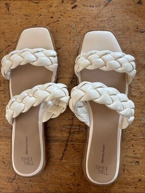 Time and Tru Cream Braided Double-Strap Slide Sandals